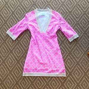 Palm Beach Pink & White Dress - Skirtin Around - 100% Cotton Fully Lined - Sz 8